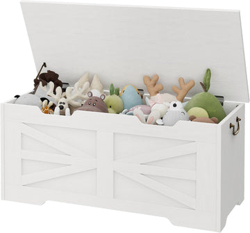 39.4" Large Wooden Storage Chest Bench with Safety Hinge, Blanket Chest , Farmhouse Storage Trunk , Sturdy Entryway