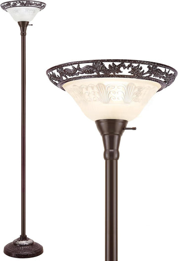 Torchiere Floor Lamp - 70" Victorian Floor Lamp with with Etched Glass Shade