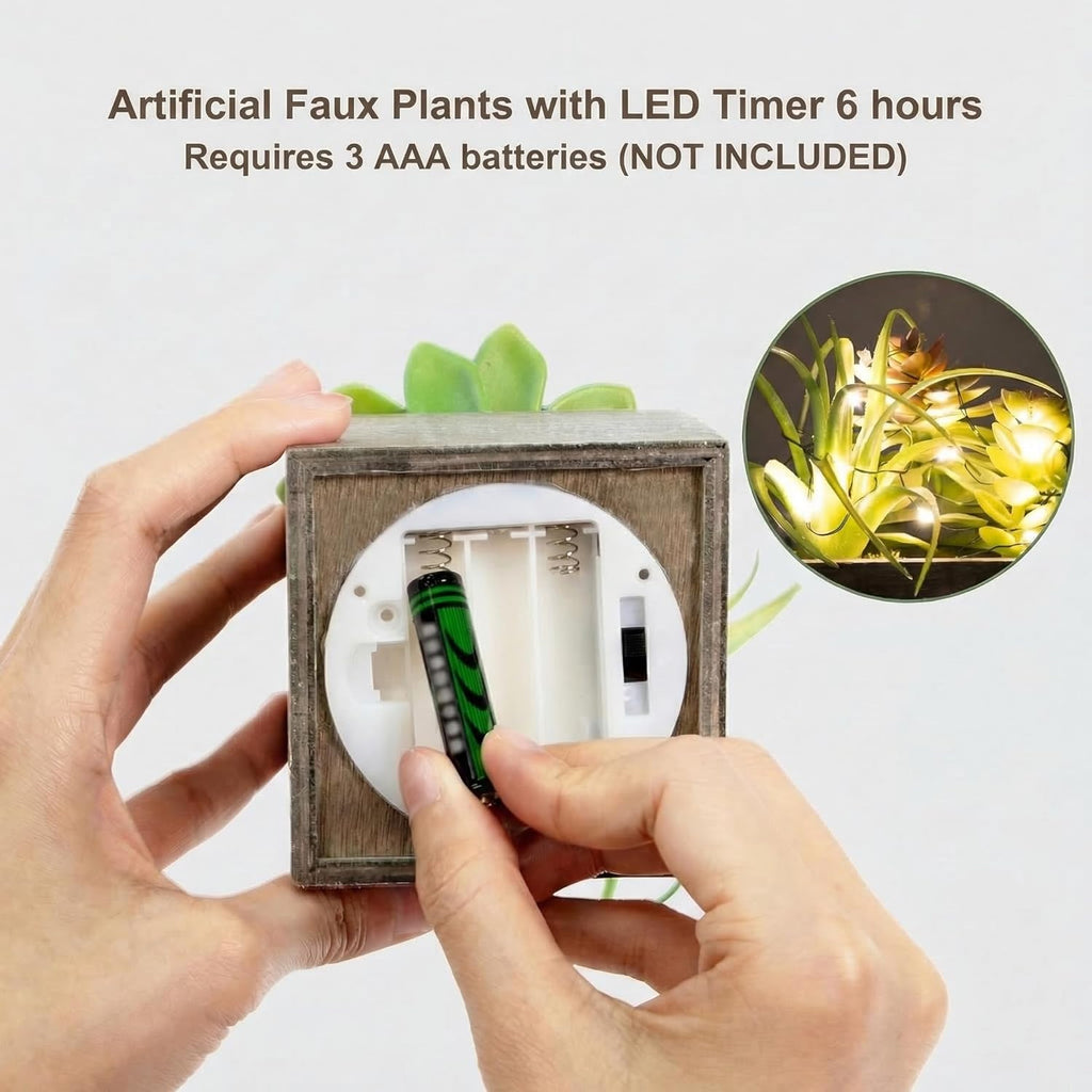 Small Fake Plants, Succulent Plants Artificial with Led Lights 3 Pack | Fake Succulents Decor Artificial Plants