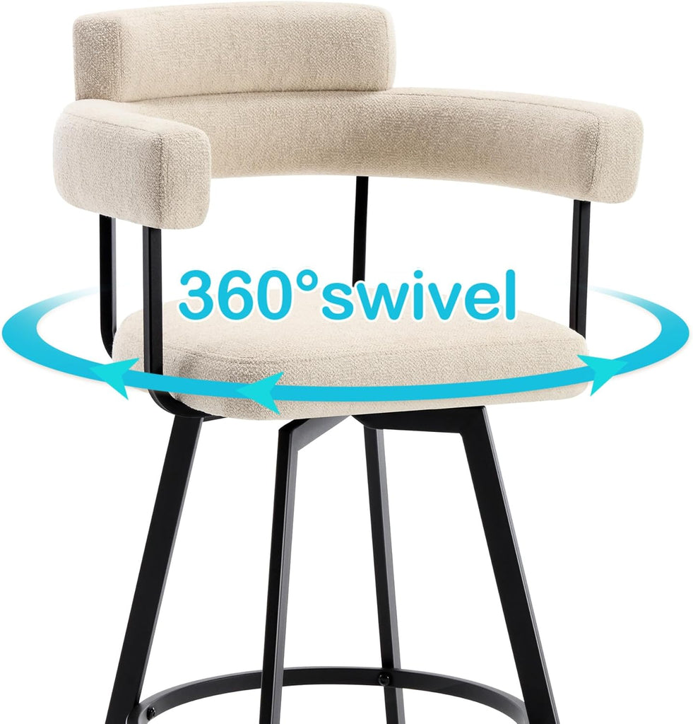 Swivel Bar Stools with Backs and Arms, Modern Bar Stools Set of 2 Island, 26" Upholstered Linen Counter Height Bar