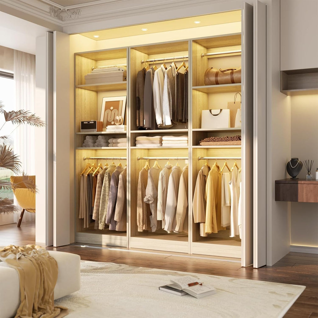 25" Closet System, Freestanding Closets Organizer Wardrobe with Hanging Rods and Shelves, Adjustable Clothes Garment