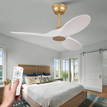 Inspired Maverick Style 36 Inch Solid Wood Ceiling Fan with Remote,White and Gold Ceiling Fan no Light, 6 Speeds, Reversible DC Motor, Modern Ceiling Fans without Lights for Outdoor Indoor Office Farmhouse Patios