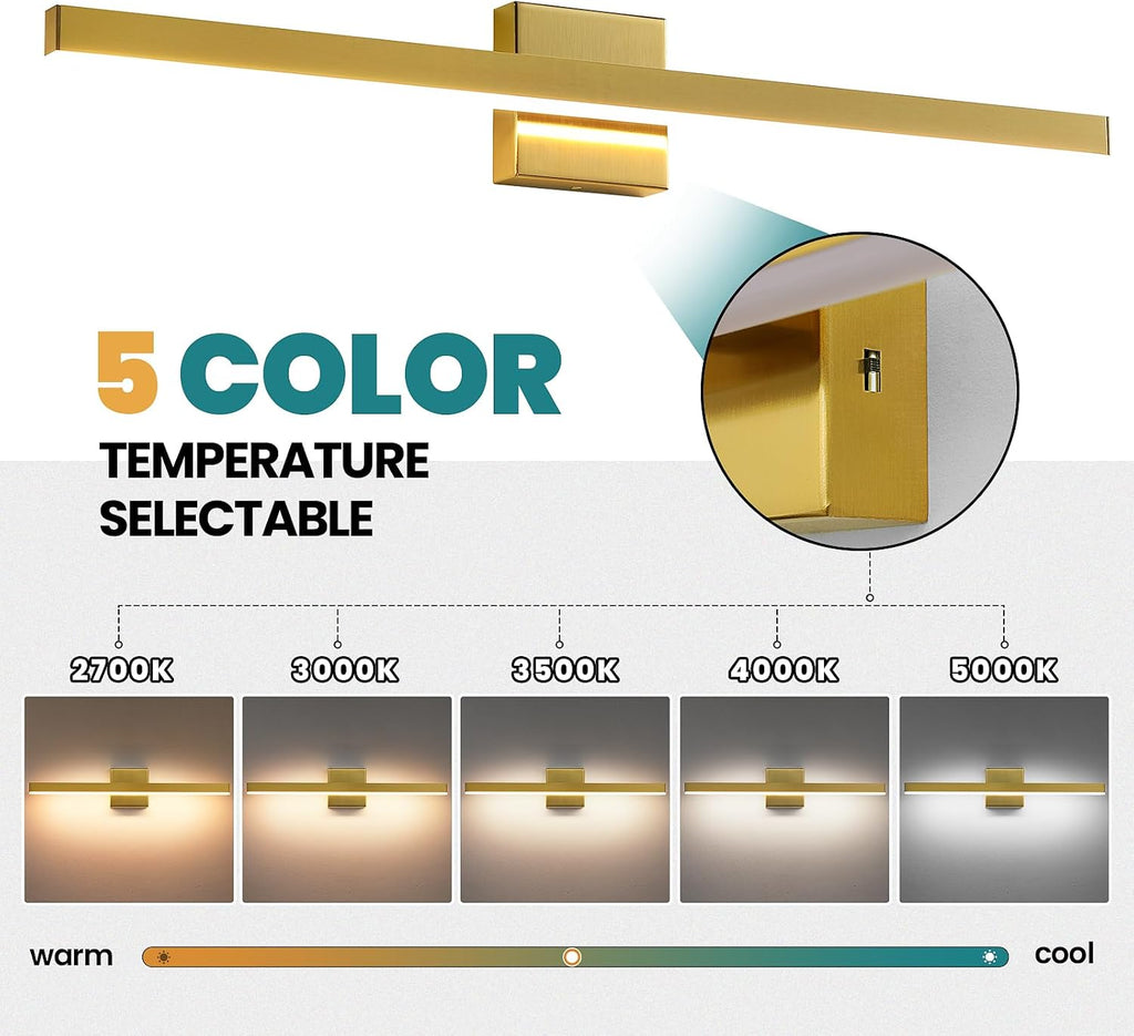 Modern Vanity Light Gold Bathroom Light Fixture Over Mirror 32 inch Vanity Lighting Fixture Dimmable 5CCT LED Bar