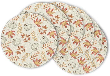 Pumpkins Maple Leaf Round Fall Placemats-14 Inch - Set of 6
