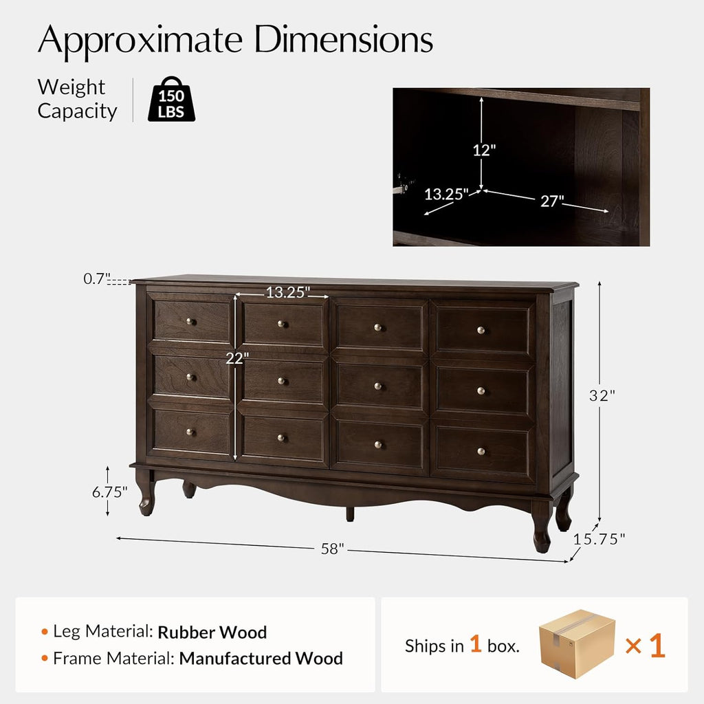 Transitional Solid Wood Sideboard with Adjustable Shelves, 58" Spacious Storage Sideboard