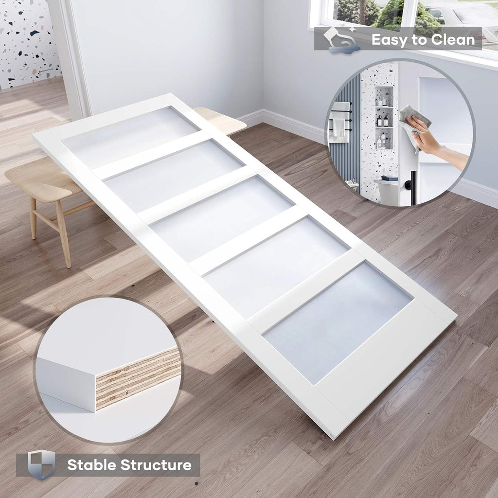 36x84 Inch Glass Sliding Barn Door Slab and 6.6ft Hardware Kit Included, 5 Frosted Glass, LVL Wood P