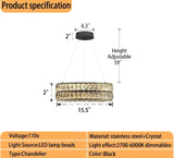 Modern Led Ring Chandelier - Dimmable Crystal Light Fixture for Living & Dining Room - Adjustable 15.7inch Black A122-B0D8358QHB