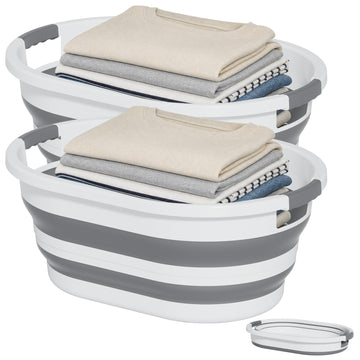30L (8Gallon) Collapsible Laundry Basket Plastic (Gray, 2 Pack)