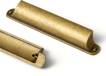 6 Pack Antique Brass Cup Pulls for Cabinets and Drawers, 5.04" c-c Vintage Brass Bin Cup Drawer Pulls Handles Zinc