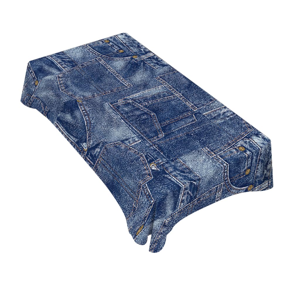 Denim-Style Indigo Rectangle Tablecloth - 60x84 Inch (6-8 Seats) Polyester Decorative Cover for Dining, BBQ, Picnic