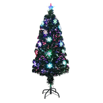 4ft Pre-lit Fiber Optic Artificial Christmas Tree w/Multicolor LED Lights, Snowflakes & Top Star, Small Xmas Tree