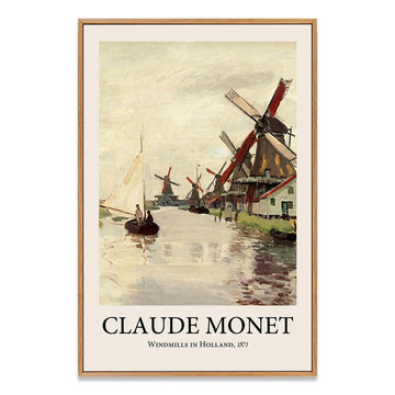 Windmills in Holland by Claude Monet Canvas Print, Dutch Windmill RiverLandscape Wall Art, 12x16 Inch