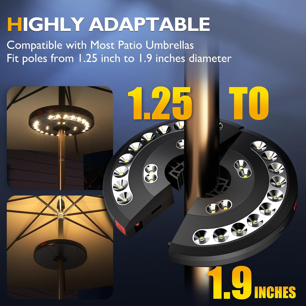 Patio Umbrella Lights-Rechargeable Outdoor Lights Decor | Patio Table Pole Light 28 LED 3 Lighting Modes