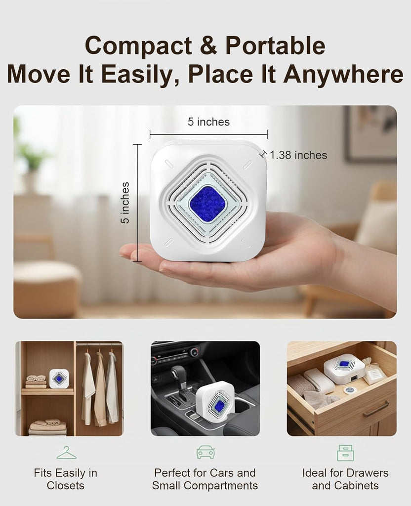 Dehumidifier for Bathroom with Color-Changing Beads, Rechargeable Small Dehumidifier for Closet