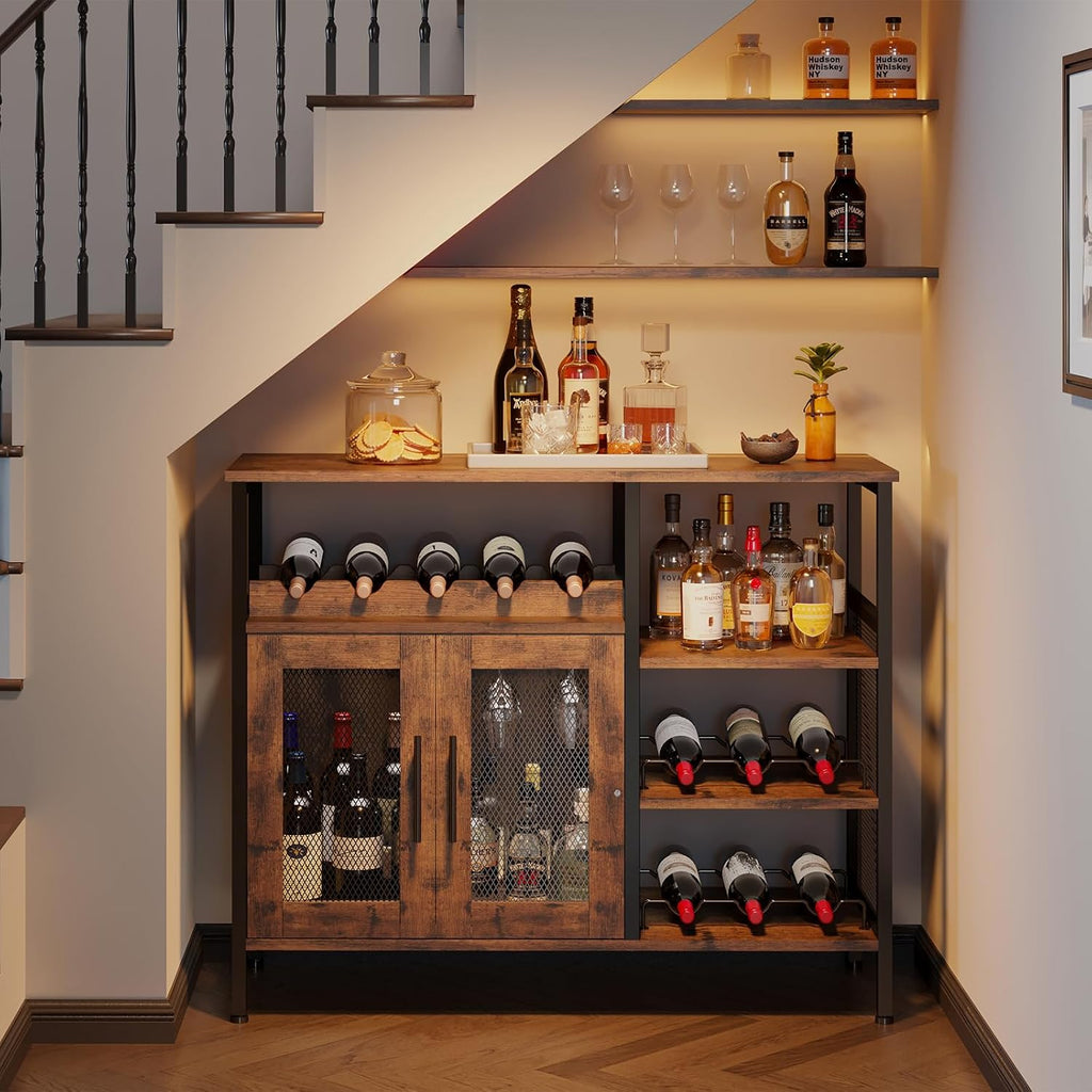 Wine Bar Rack Cabinet with Detachable Wine Rack, Coffee Bar Cabinet with Glass Holder, Small Sideboard and Buffet