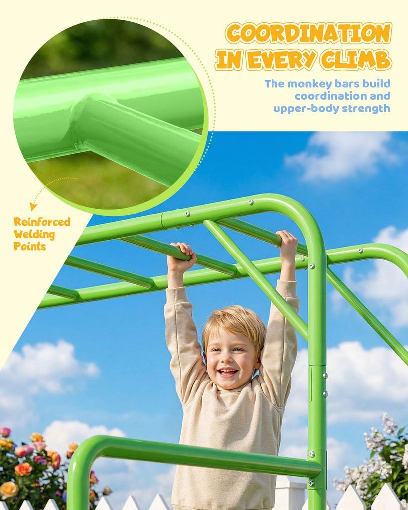 Outdoor Monkey Bar Set with Climbing Frame, Gymnastics bars, Playground Sets for Backyards, Metal Monkey Bars for
