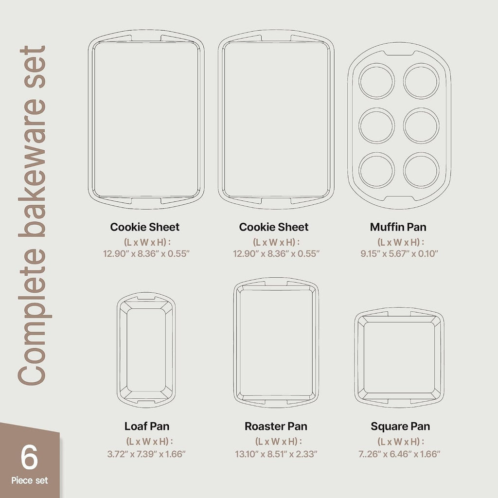 Bakeware Set - 6 Piece - Stackable, Deluxe, Non-Stick Pans for Professional and Home Cooking - Carbon