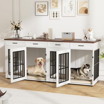 86.7 in Dog Crate Furniture for 2 Dogs, Extra Large Double Dog Cage Furniture TV Stand with Removable Divider