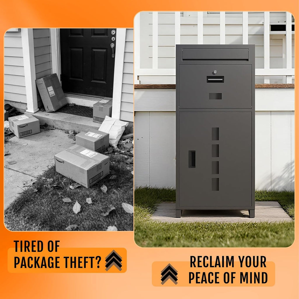 Package Delivery Boxes 44.49''H Anti-Theft Porch Package Box with Lock & Mail Slot