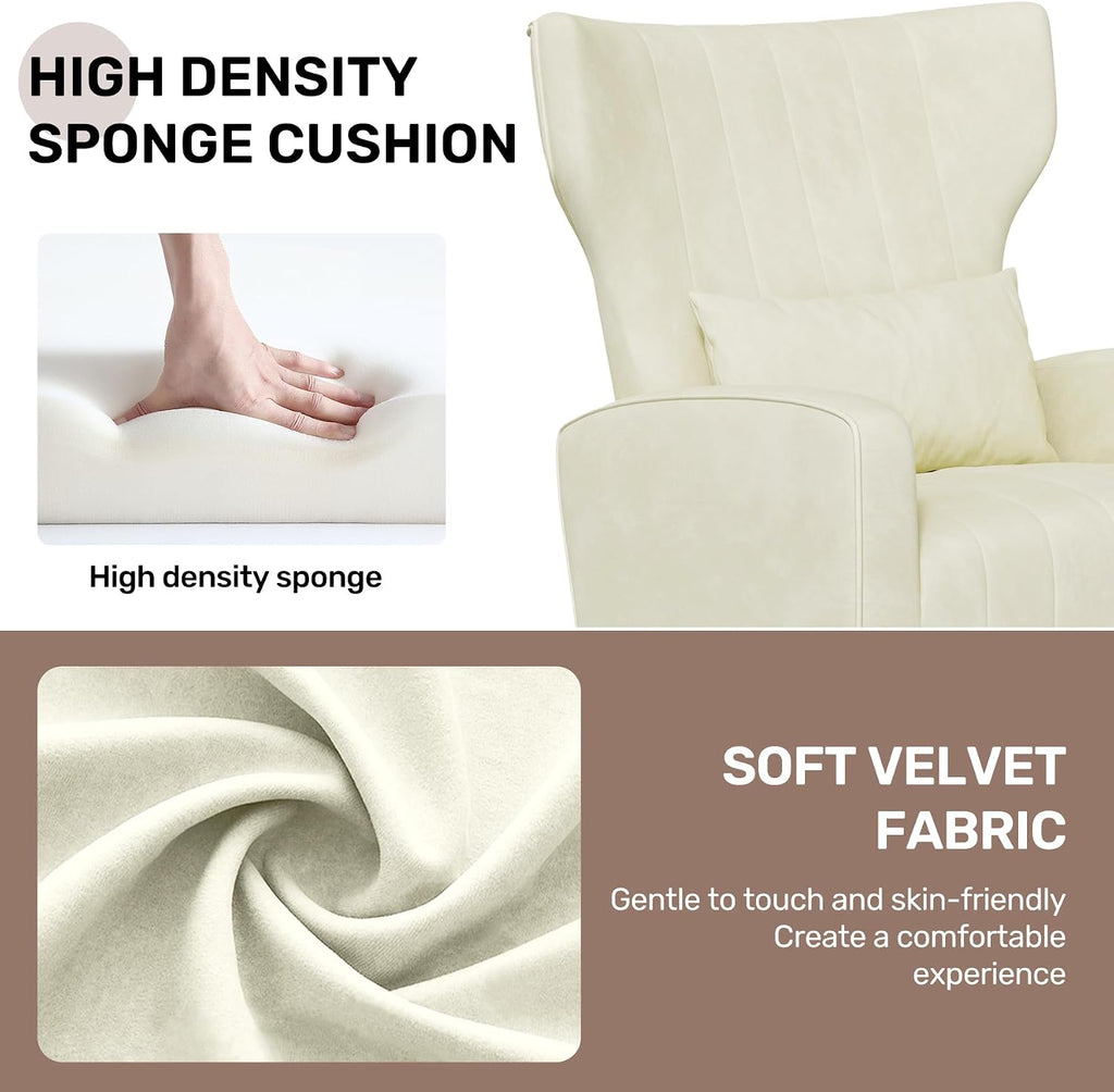Velvet Accent Chair Wingback , High Back Arm Chair with Golden Legs Lumbar Pillow, Upholstered Single Sofa Bedroom