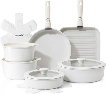 17 Piece Nonstick Detachable Handle Pots and Pans Set White | Removable Handle Cookware Set, Induction Cookware Set