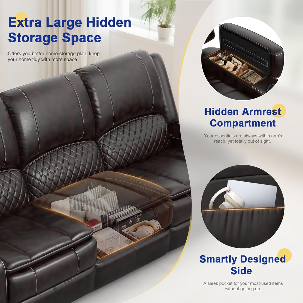 Recliner Sofa 3 Seater Sofa with Recliner, Home Theater Seating with Liftable Console & Removable Armrest