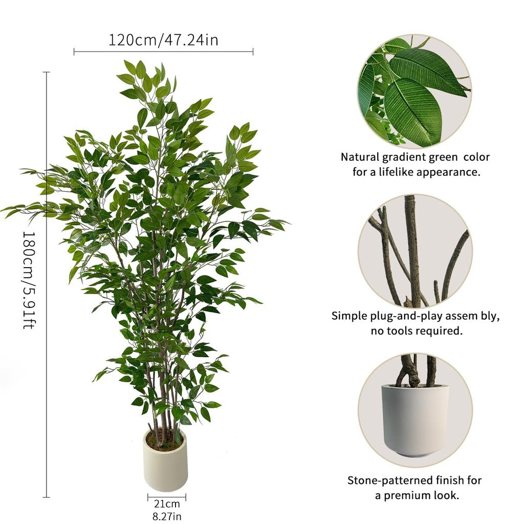 6ft Artificial Ficus Tree with White Plastic Planter