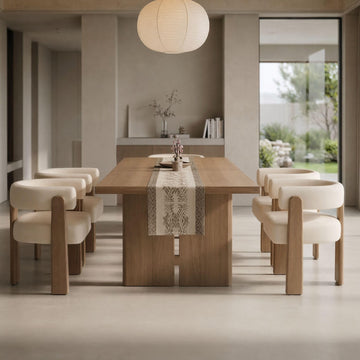 Set of 4 Modern Boho Barrel Dining Chairs with Wood Legs, White Upholstered Accent Armchairs with Thick Padded
