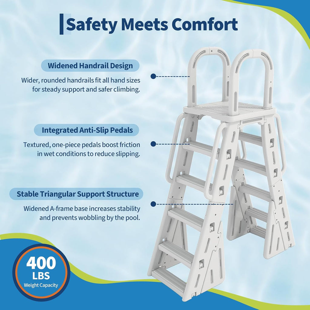 A-Frame Above Ground Pool Ladder with Anti-Slip Steps, HDPE Material | Heavy Duty Swimming Pool Steps with Safety