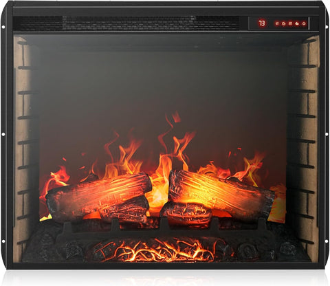 28 Inch Electric Fireplace Heater, 1500W 5000 BTU Indoor Space Heater with Timer, Realistic Log Flame and Crackling Sound for TV Stand or Mantel Use