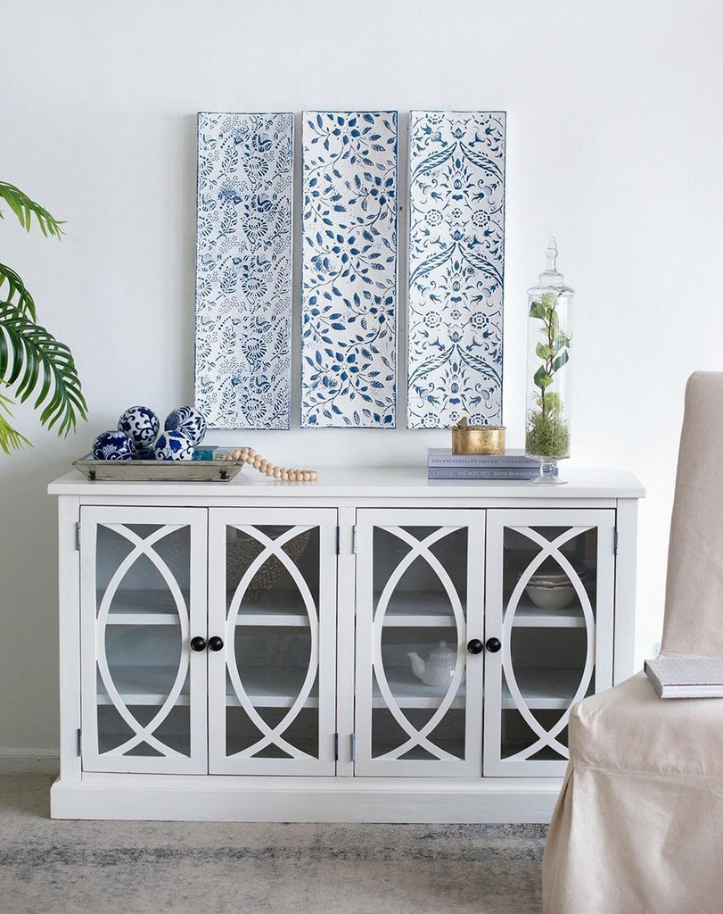 Set of 4 Porcelain Decorative Spheres - Handcrafted Traditional Blue and White Floral Orbs Decor, Tabletop Accent