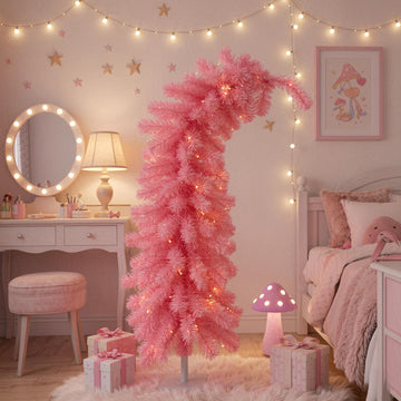 3ft Prelit Pink Tinsel Christmas Tree with 50 Dual-Color LED Lights