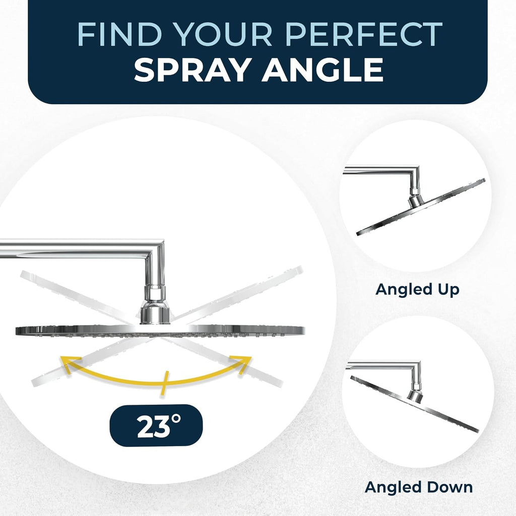 Solid Metal 12 Inch Rainfall Shower Head, Large Rain Shower Head, 2.5 GPM High Flow Shower Head Optimized for Pressure