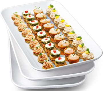 14 Inch Large Serving Platter Set of 3, White Porcelain Serving Trays for Entertaining, Rectangular Platters for