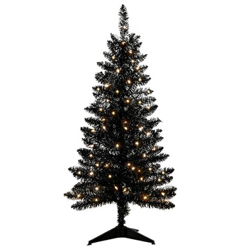 4ft Artificial Full Black Christmas Tree with Separate Lights, Not Pre-lit Mini Black Tinsel Pine Christmas Tree, 50