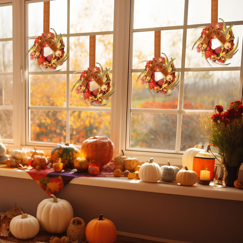 4 Pcs 9 Inch Small Fall Wreath for Cabinet Mini Fall Wreath