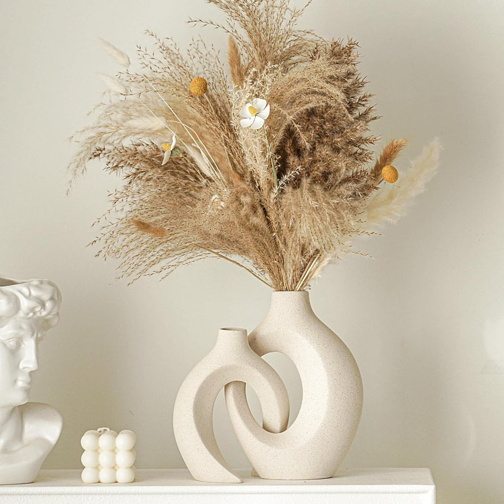 Snuggle Hollow Ceramic Vase Set of 2, Nordic Modern Boho ins Style Decorative Ceramic Aesthetic Flower Vase