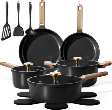 Ceramic Cookware Sets, Pots and Pans Set, 16pcs | Non-Toxic Induction Cooking Set with Silicone Lids, Dishwasher