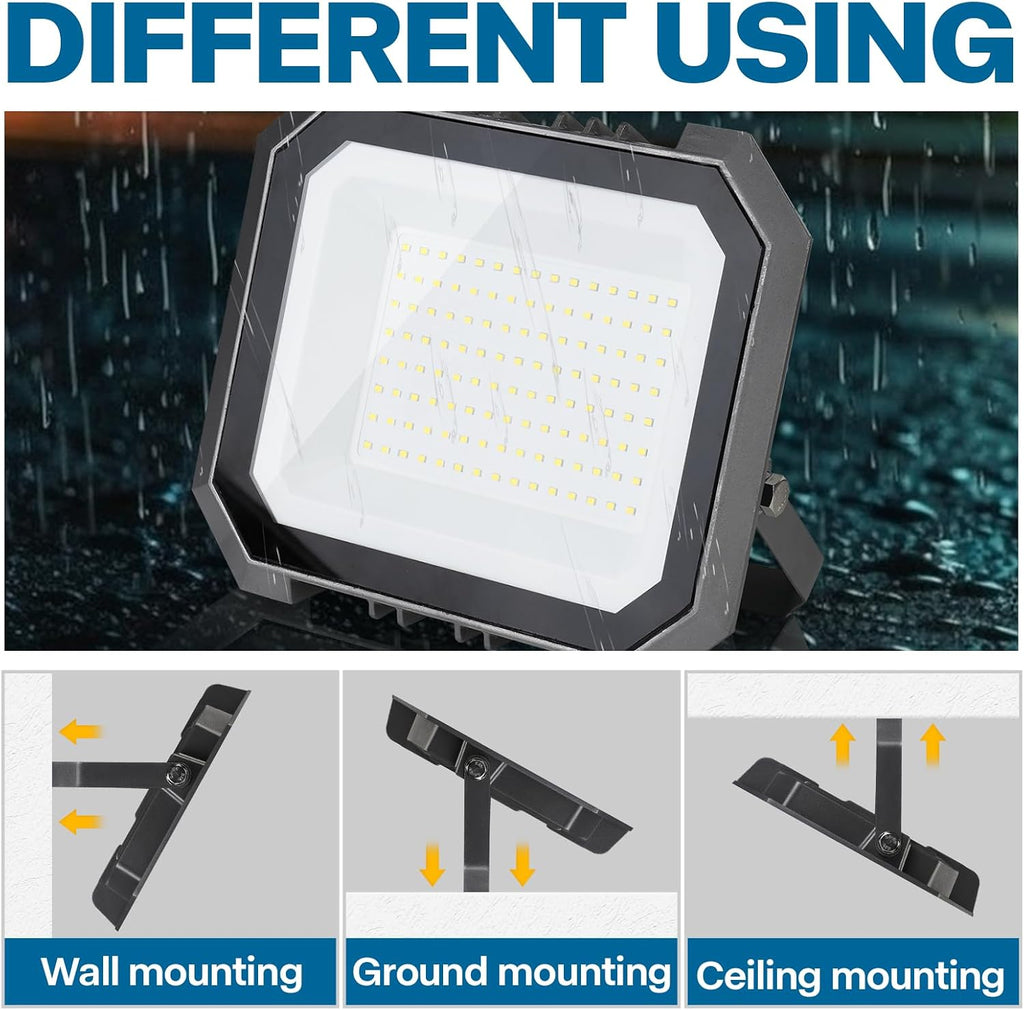 2 Pack LED Flood Lights Outdoor, 100W 10000LM Super Bright Floodlight Outside Work Light with 5.9FT Plug, IP65