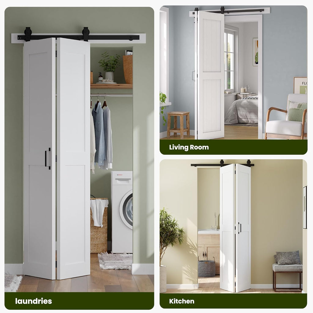 Bifold Barn Door 40'' x 84'',Bi-Fold Sliding Closet Doors with Hardware Kit Included,44'' Track Kit 