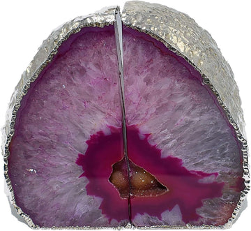 Agate Geode Bookends Silver Electroplated Small Bookends for Shelves, Non-Skid Bookend, Book Stopper for