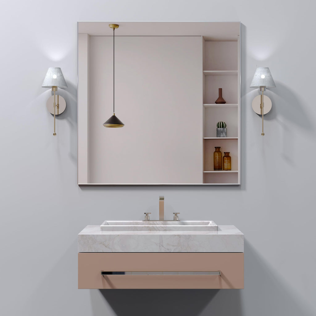 Large Modern Wall Mirror, 36" x 36" Square Aluminum Frame Wall Mounted Mirror Hangs Horizontal or Vertical Bathroom