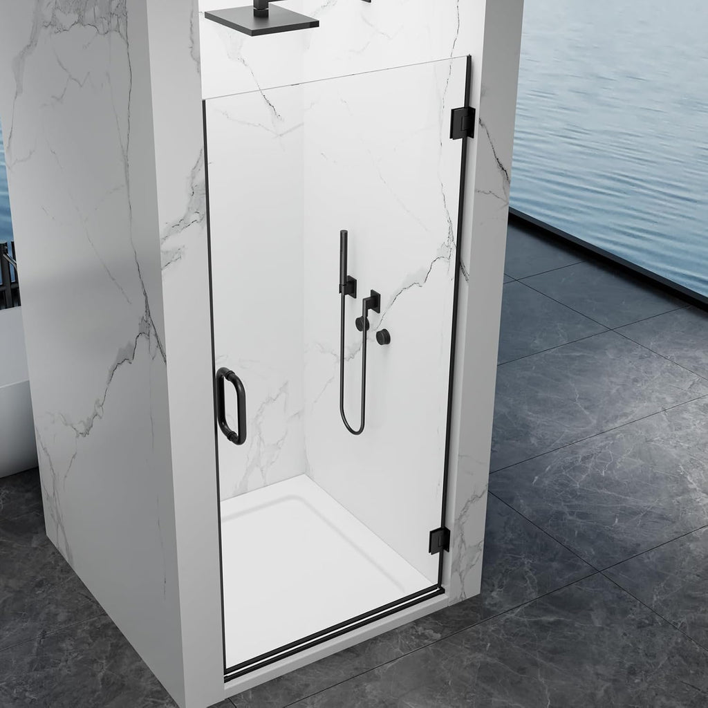 Framelss Hinged Shower Door, 36" W x 76" H Single Swing Pivot Shower Door