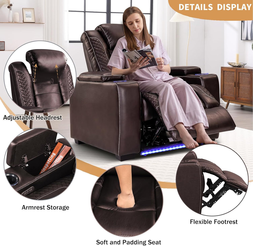 ANJ Power Home Theater Seating Recliner Chairs Set of 3, PU Leather Recliner with Cup Holder