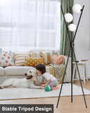 60IN Dimmable Black Tripod Floor Lamp Mid Century Standing Lamps with 3Pcs 3000K Bulbs Included Eye Care&Stable Base