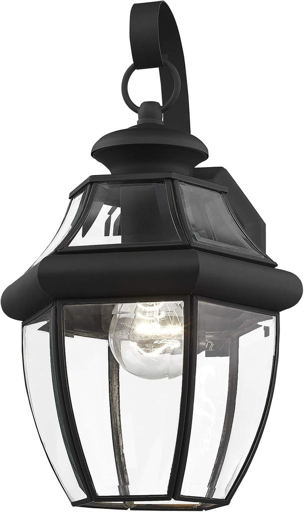 Monterey Outdoor Wall Lantern with Clear Beveled Glass, 13 Inch - Black