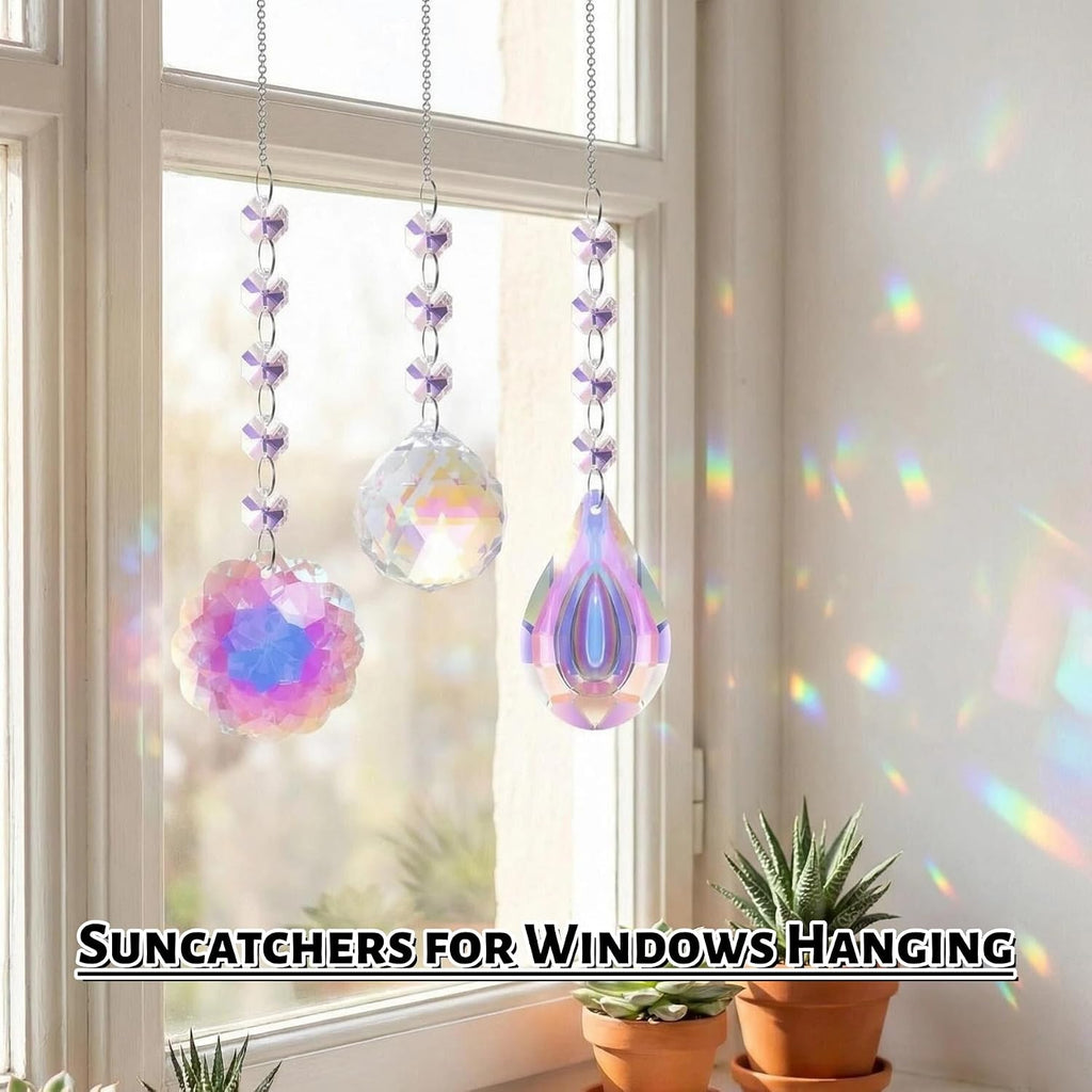 7 Pcs AB Colored Chandelier Crystals Sun Catcher Prisms, Suncatchers for Windows Hanging