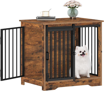 27.2" Dog Crate Furniture with Barn Door, Heavy Duty Dog Kennel Indoor with 2 Doors