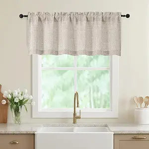 Linen Valances for Windows, Light Filtering Faux Linen Textured Small Short Valance Curtains Basement Farmhouse, Rod