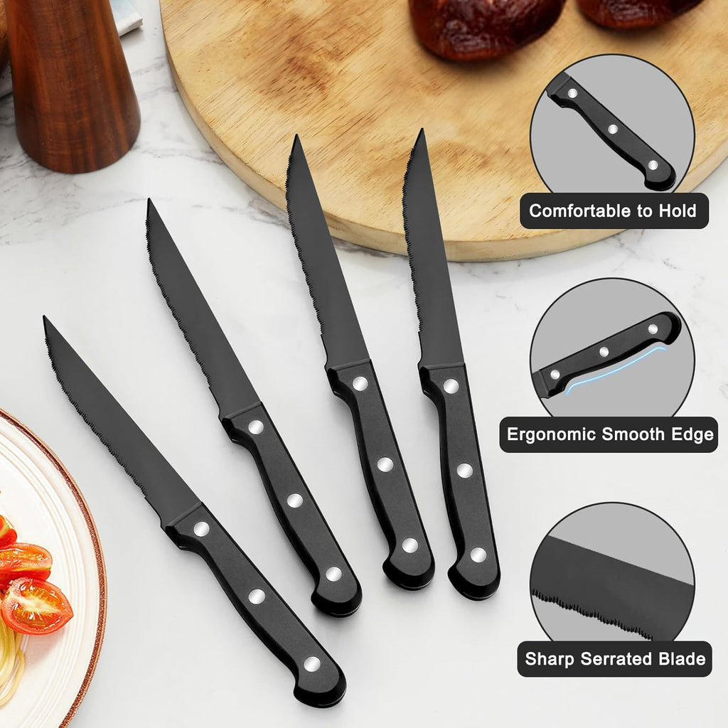 72 Pieces Black Silverware Sets for 12 - Dishwasher Safe, Flatware Set with Steak Knives, Stainless Steel Cutlery Set
